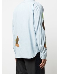 Chemise à manches longues en chambray brodée bleu clair KAPITAL