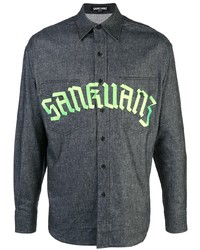Chemise à manches longues en chambray imprimée gris foncé Sankuanz