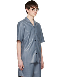 Chemise à manches longues en cuir bleu clair Nanushka