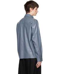 Chemise à manches longues en cuir bleu marine Nanushka