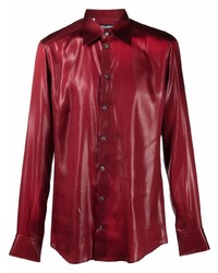 Chemise à manches longues en cuir bordeaux Dolce & Gabbana