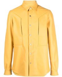 Chemise à manches longues en cuir jaune Rick Owens