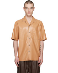 Chemise à manches longues en cuir marron clair Nanushka