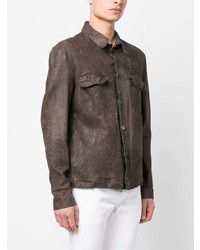 Chemise à manches longues en cuir marron Salvatore Santoro