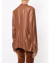 Chemise à manches longues en cuir marron Ann Demeulemeester