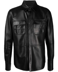 Chemise à manches longues en cuir noire Amiri