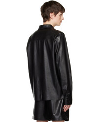 Chemise à manches longues en cuir noire Nanushka