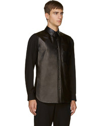 Chemise à manches longues en cuir noire Yohji Yamamoto