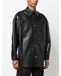 Chemise à manches longues en cuir noire Nanushka