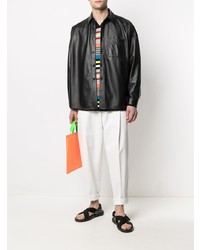 Chemise à manches longues en cuir noire Marni