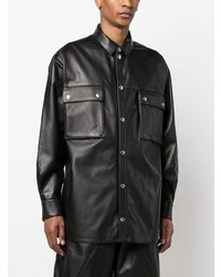 Chemise à manches longues en cuir noire Balmain