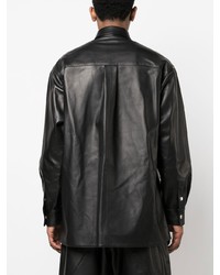 Chemise à manches longues en cuir noire Balmain