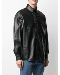 Chemise à manches longues en cuir noire Trussardi