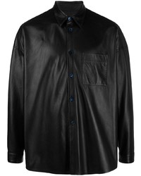 Chemise à manches longues en cuir noire Marni