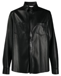 Chemise à manches longues en cuir noire Nanushka