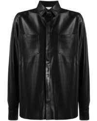 Chemise à manches longues en cuir noire Nanushka