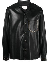 Chemise à manches longues en cuir noire Nanushka