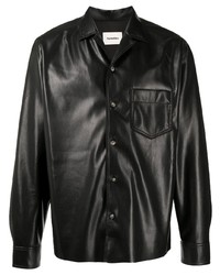 Chemise à manches longues en cuir noire Nanushka