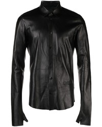 Chemise à manches longues en cuir noire Off-White