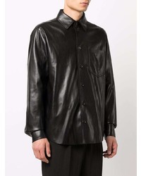 Chemise à manches longues en cuir noire Nanushka