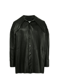 Chemise à manches longues en cuir noire Wooyoungmi