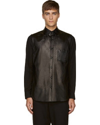 Chemise à manches longues en cuir noire Yohji Yamamoto