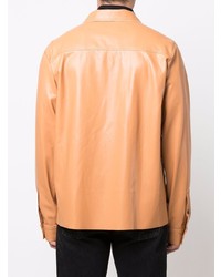 Chemise à manches longues en cuir orange Nanushka