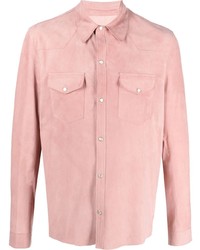 Chemise à manches longues en cuir rose
