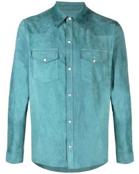 Chemise à manches longues en cuir turquoise