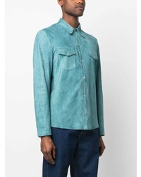 Chemise à manches longues en cuir turquoise Salvatore Santoro