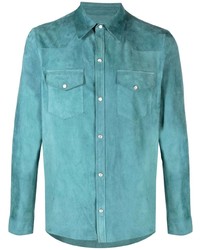 Chemise à manches longues en cuir turquoise Salvatore Santoro