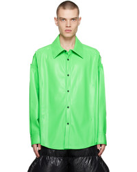 Chemise à manches longues en cuir vert menthe Chen Peng