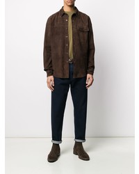 Chemise à manches longues en daim marron foncé Ajmone