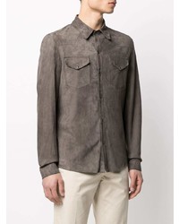 Chemise à manches longues en daim marron foncé Salvatore Santoro