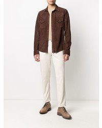 Chemise à manches longues en daim marron foncé Tagliatore