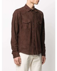 Chemise à manches longues en daim marron foncé Tagliatore