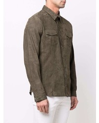 Chemise à manches longues en daim olive D'aniello