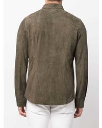 Chemise à manches longues en daim olive D'aniello