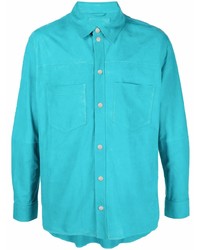 Chemise à manches longues en daim turquoise