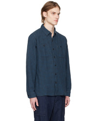 Chemise à manches longues en flanelle à carreaux bleu marine RRL