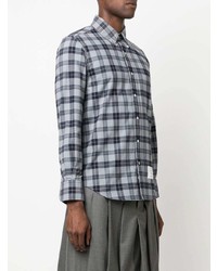 Chemise à manches longues en flanelle à carreaux gris foncé Thom Browne