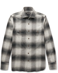 Chemise à manches longues en flanelle à carreaux grise Tom Ford