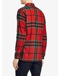 Chemise à manches longues en flanelle à carreaux rouge Burberry