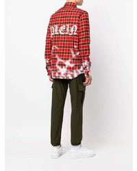 Chemise à manches longues en flanelle à carreaux rouge Philipp Plein
