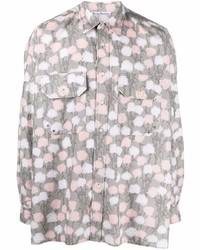 Chemise à manches longues en flanelle à fleurs grise Acne Studios