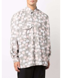 Chemise à manches longues en flanelle à fleurs grise Acne Studios