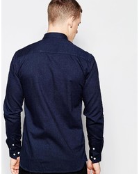 Chemise à manches longues en flanelle bleu marine Minimum
