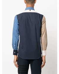 Chemise à manches longues en flanelle bleu marine Thom Browne