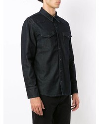 Chemise à manches longues en flanelle bleu marine BOSS