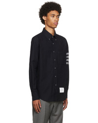 Chemise à manches longues en flanelle bleu marine Thom Browne